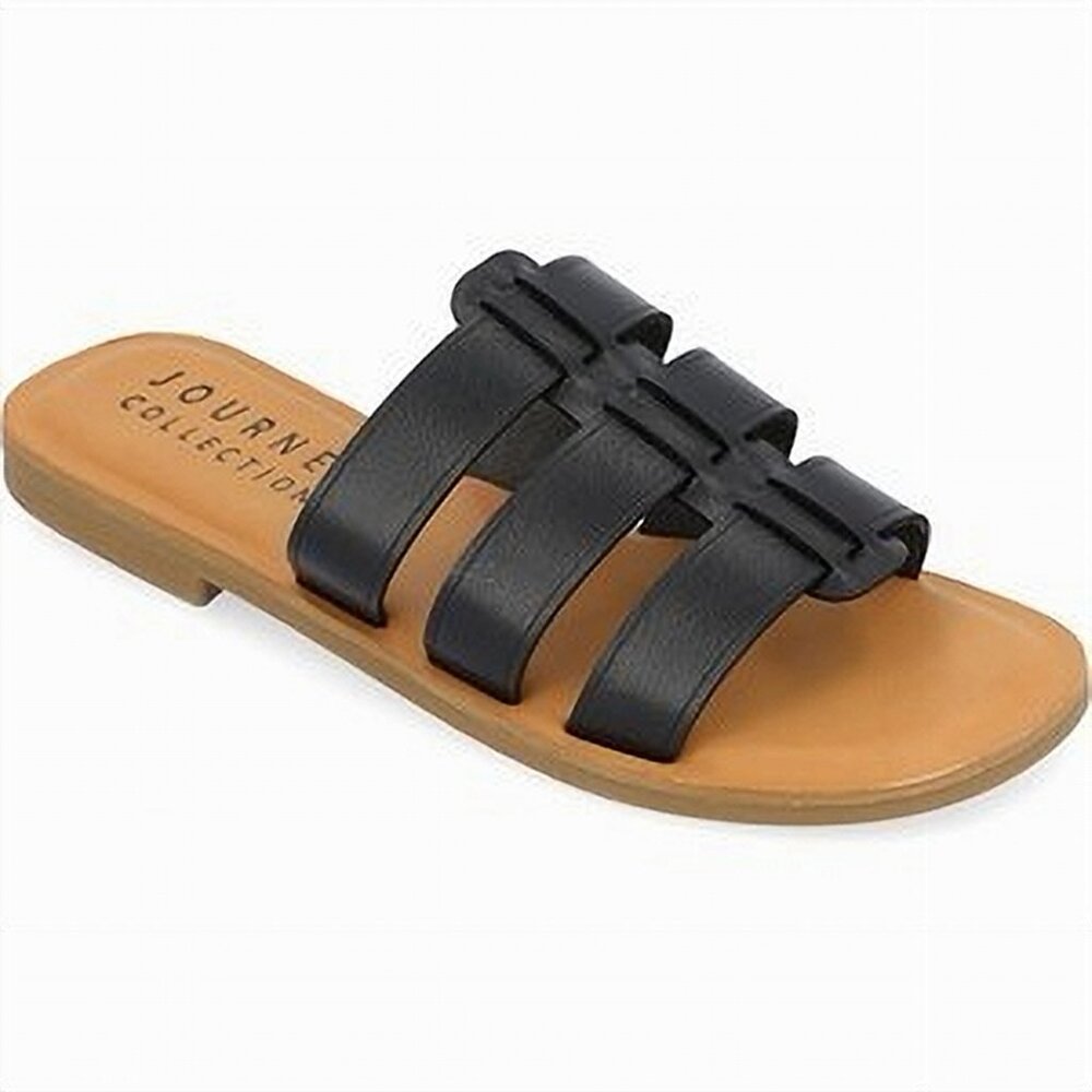 Journee Collection Womens Serrie Black Slide Sandals 9.5 Medium (B,M)